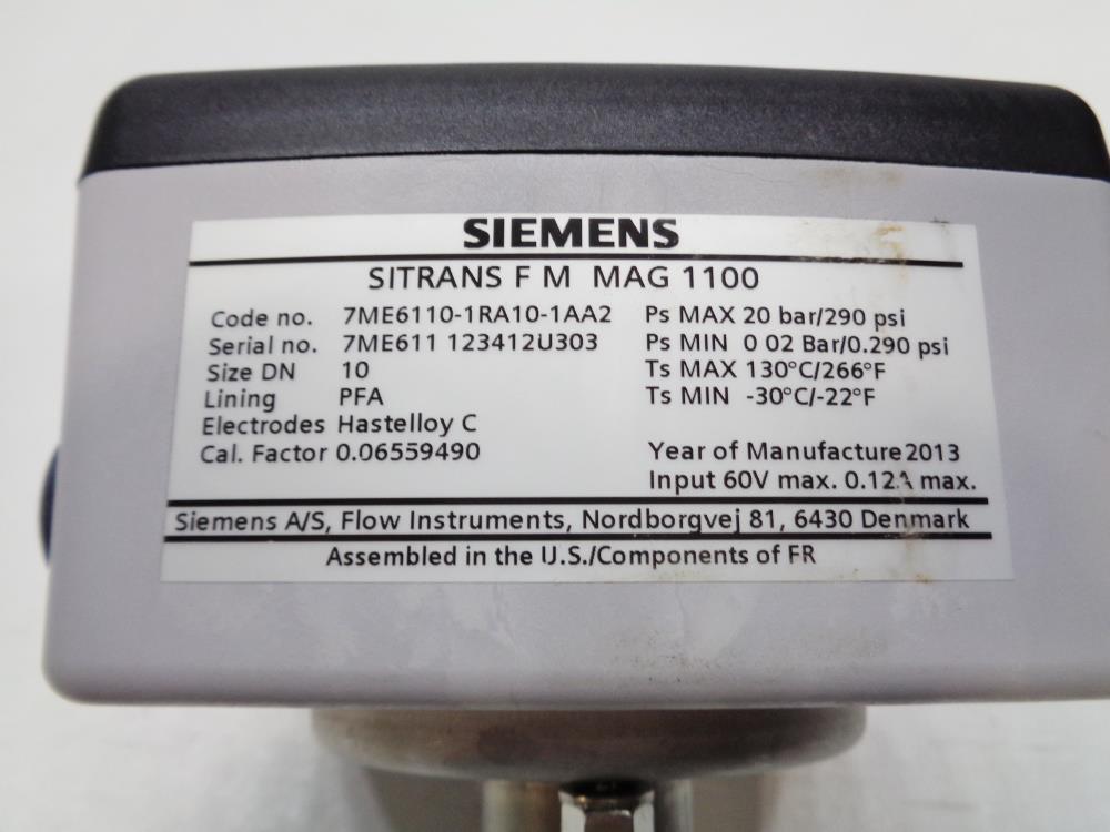 Siemens Sitrans F M MAG 1100 Electromagnetic Flow Sensor 7ME6110-1RA10-1AA2